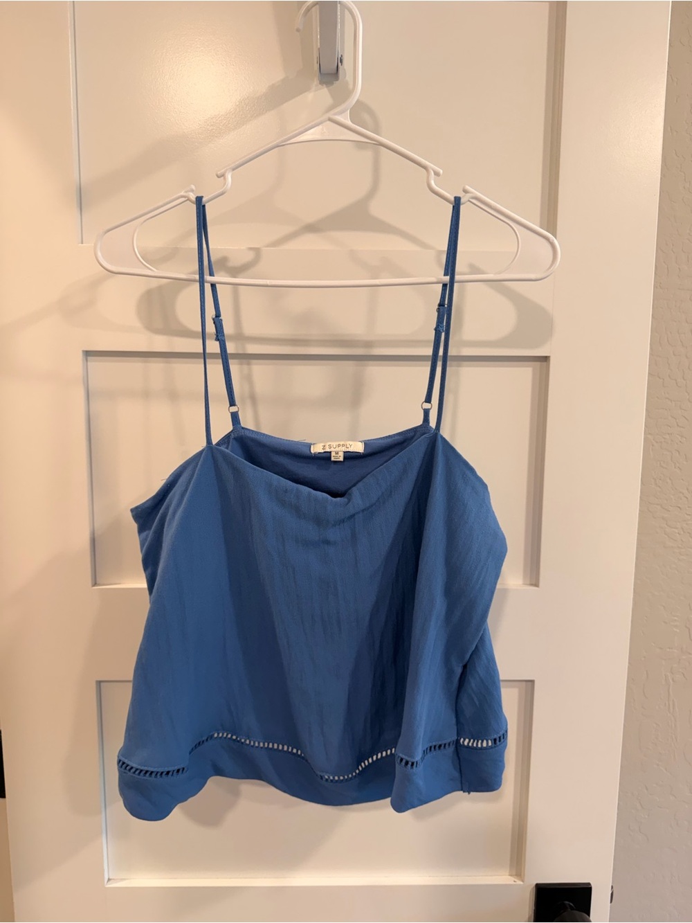 Z Supply Blue Textured Spaghetti-Strap Cami with Eyelet Trim